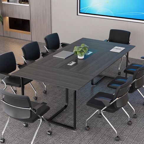 طاولة مؤتمر 8ft ، 94.4 لتر × 47.2 واط × 30.7 ساعة جدول ندوة اجتماع مع grommet ، تعزيز الاستقرار ، جدول غرفة المؤتمرات الكبيرة لاجتماع المكتب (رمادي) in Kuwait