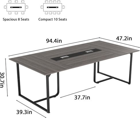 طاولة مؤتمر 8ft ، 94.4 لتر × 47.2 واط × 30.7 ساعة جدول ندوة اجتماع مع grommet ، تعزيز الاستقرار ، جدول غرفة المؤتمرات الكبيرة لاجتماع المكتب (رمادي) in Kuwait