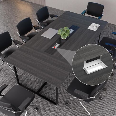 طاولة مؤتمر 8ft ، 94.4 لتر × 47.2 واط × 30.7 ساعة جدول ندوة اجتماع مع grommet ، تعزيز الاستقرار ، جدول غرفة المؤتمرات الكبيرة لاجتماع المكتب (رمادي) in Kuwait