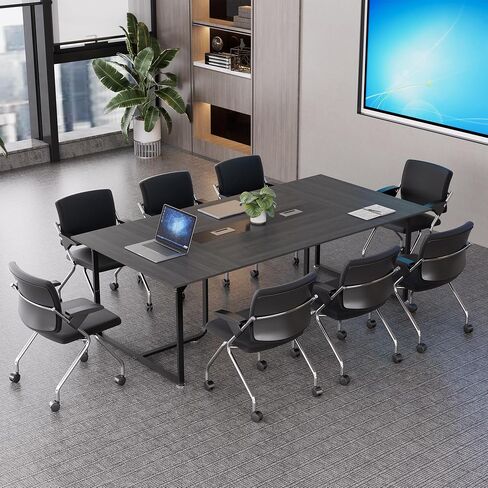 طاولة مؤتمر 8ft ، 94.4 لتر × 47.2 واط × 30.7 ساعة جدول ندوة اجتماع مع grommet ، تعزيز الاستقرار ، جدول غرفة المؤتمرات الكبيرة لاجتماع المكتب (رمادي) in Kuwait