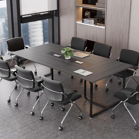 طاولة مؤتمر 8ft ، 94.4 لتر × 47.2 واط × 30.7 ساعة جدول ندوة اجتماع مع grommet ، تعزيز الاستقرار ، جدول غرفة المؤتمرات الكبيرة لاجتماع المكتب (رمادي) in Kuwait