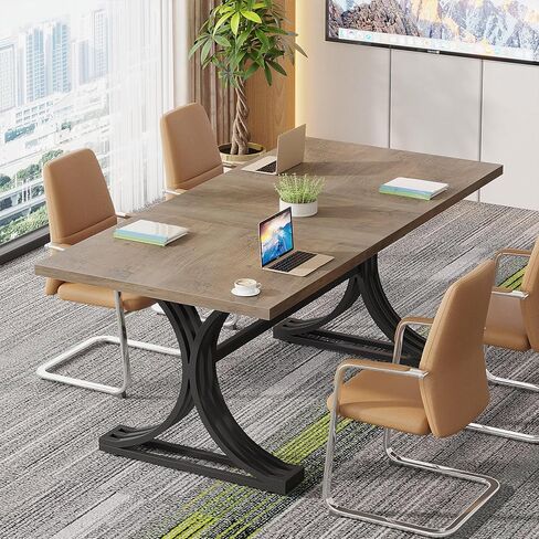 Tribesigns 10.5FT Conference Table, Modern Meeting Table for 8-10 People, Rectangle Seminar Boardroom Table for Office Conference Room with Stylish Legs (2, Grey + Black) in Kuwait