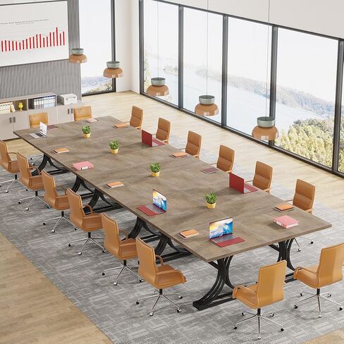 Tribesigns 10.5FT Conference Table, Modern Meeting Table for 8-10 People, Rectangle Seminar Boardroom Table for Office Conference Room with Stylish Legs (2, Grey + Black) in Kuwait