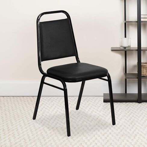 EMMA + OLIVER Trapezoidal Back Banquet Chair, Black Vinyl/Black Frame in Kuwait