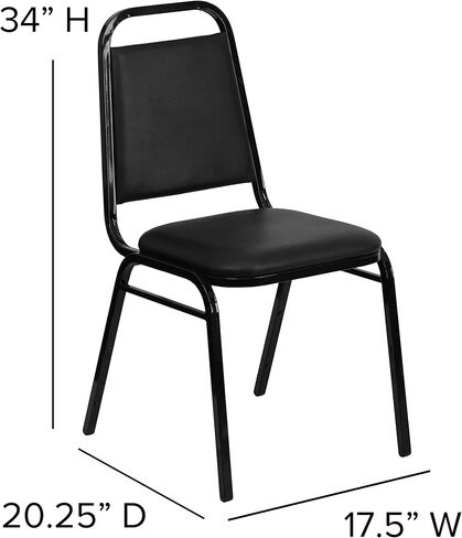 EMMA + OLIVER Trapezoidal Back Banquet Chair, Black Vinyl/Black Frame in Kuwait