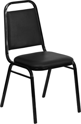 EMMA + OLIVER Trapezoidal Back Banquet Chair, Black Vinyl/Black Frame in Kuwait