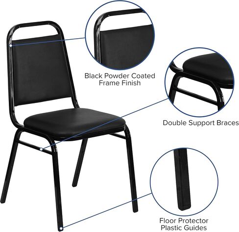 EMMA + OLIVER Trapezoidal Back Banquet Chair, Black Vinyl/Black Frame in Kuwait