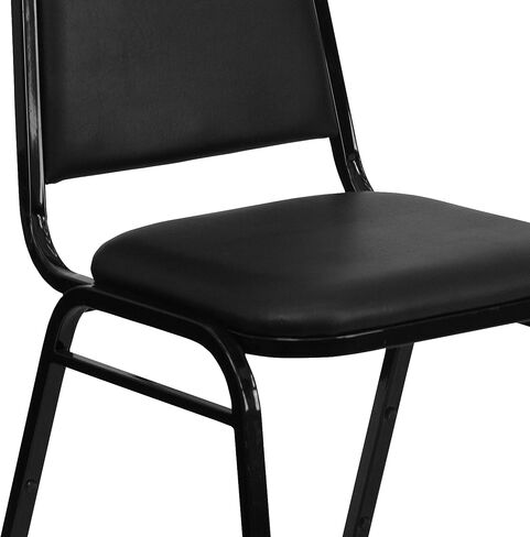 EMMA + OLIVER Trapezoidal Back Banquet Chair, Black Vinyl/Black Frame in Kuwait