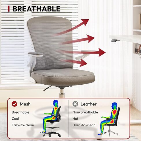 SANODESK Ergonomic Drafting Chair - Standing Desk Chair with Breathable Mesh 2D Lumbar Support 3D Flip up Armrest and Footring Rolling 360° Swivel Computer Chair for Home Office Grey in Saudi Arabia