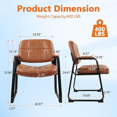 Clatina Big & Tall 400 رطل غرفة انتظار كرسي ضيف ، كرسي مكتب استقبال من الجلد لا عجلات مع أذرع مبطنة لكبار السن في لوبي صالون الصالون ، الأسود (4 عبوات) in Kuwait