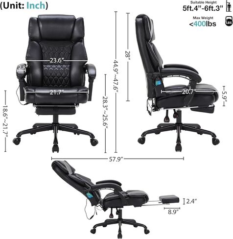 Massage Office Chair with Foot Rest 6 Points Vibration and Heat Home Office Desk Chairs for Heavy People 400lbs Reclining Managerial Chairs Ergonomic Executive Chair (Black) in Kuwait