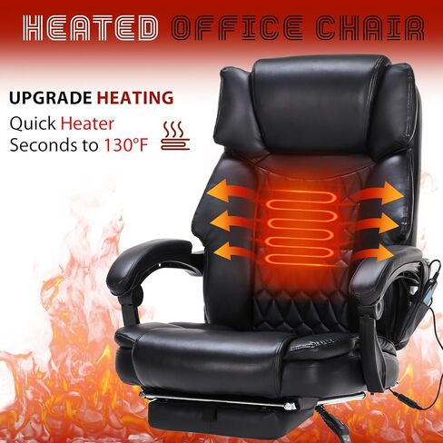 Massage Office Chair with Foot Rest 6 Points Vibration and Heat Home Office Desk Chairs for Heavy People 400lbs Reclining Managerial Chairs Ergonomic Executive Chair (Black) in Kuwait