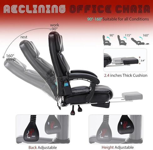 Massage Office Chair with Foot Rest 6 Points Vibration and Heat Home Office Desk Chairs for Heavy People 400lbs Reclining Managerial Chairs Ergonomic Executive Chair (Black) in Kuwait