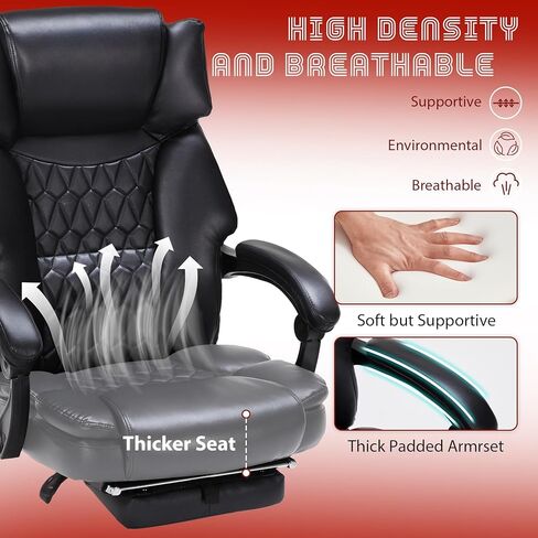 Massage Office Chair with Foot Rest 6 Points Vibration and Heat Home Office Desk Chairs for Heavy People 400lbs Reclining Managerial Chairs Ergonomic Executive Chair (Black) in Kuwait