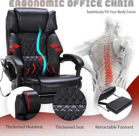 Massage Office Chair with Foot Rest 6 Points Vibration and Heat Home Office Desk Chairs for Heavy People 400lbs Reclining Managerial Chairs Ergonomic Executive Chair (Black) in Kuwait