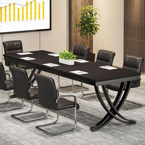 Tribesigns 6.5FT Conference Table for 6-8 People, 78 inch Long Rectangular Seminar Table with Strong Metal Frame, Business Furniture Boardroom Desk for Office Meeting Conference Room (1, Brown) in Kuwait