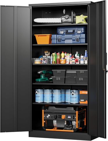 Letaya Metal Garage Storage Cabinets with Lock-72 Tall Tool Organizer Steel Lockers, 5 Adjustable Layers Shelves for Home,Office,Warehouse,Garage,(Black-72“) in Kuwait