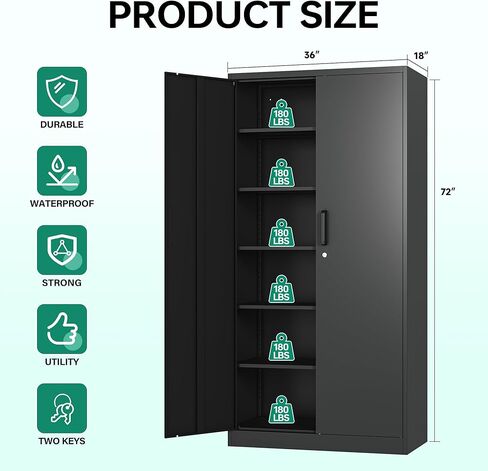 Letaya Metal Garage Storage Cabinets with Lock-72 Tall Tool Organizer Steel Lockers, 5 Adjustable Layers Shelves for Home,Office,Warehouse,Garage,(Black-72“) in Kuwait