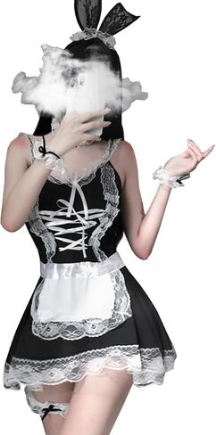 SNOMYRS Maid Outfit 8pcs Lace Lawaii Lolita French Maid Apron Cosplay Lingerie Sexy Costumes For Women Halloween Lingerie in Saudi Arabia