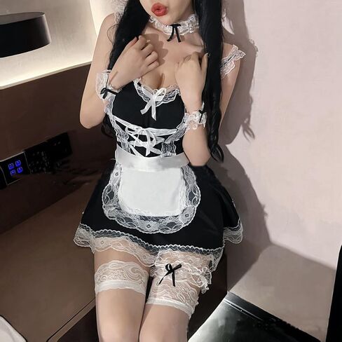 SNOMYRS Maid Outfit 8pcs Lace Lawaii Lolita French Maid Apron Cosplay Lingerie Sexy Costumes For Women Halloween Lingerie in Saudi Arabia