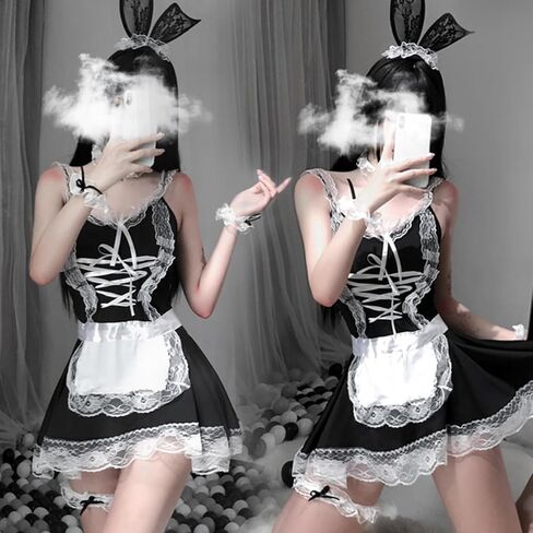 SNOMYRS Maid Outfit 8pcs Lace Lawaii Lolita French Maid Apron Cosplay Lingerie Sexy Costumes For Women Halloween Lingerie in Saudi Arabia