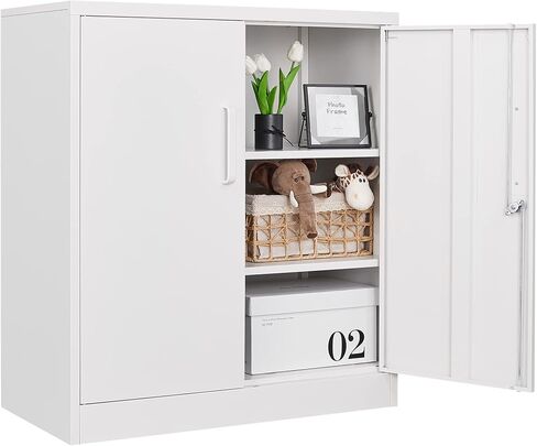 Letaya Metal Storage Cabinets with Lock, Small Locker Organizer Steel Cabinets, Adjustable Layers Shelves 2 Doors for Home, Office, Warehouse,Garage,Industrial,Employee Lockers (White-36) in Kuwait