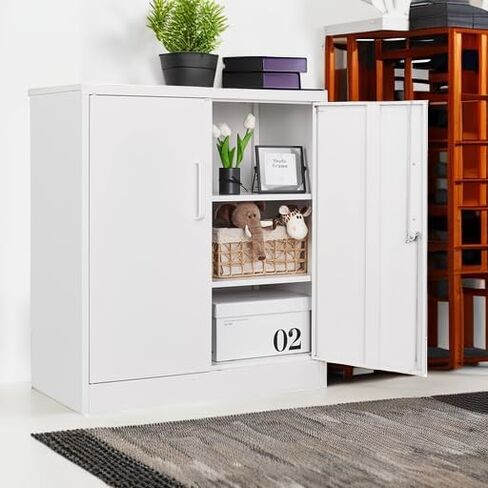 Letaya Metal Storage Cabinets with Lock, Small Locker Organizer Steel Cabinets, Adjustable Layers Shelves 2 Doors for Home, Office, Warehouse,Garage,Industrial,Employee Lockers (White-36) in Kuwait