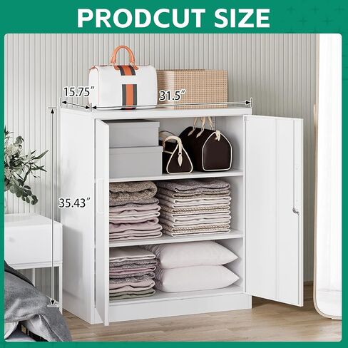 Letaya Metal Storage Cabinets with Lock, Small Locker Organizer Steel Cabinets, Adjustable Layers Shelves 2 Doors for Home, Office, Warehouse,Garage,Industrial,Employee Lockers (White-36) in Kuwait