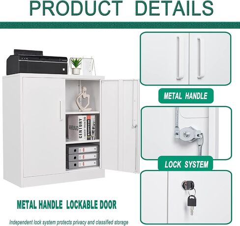 Letaya Metal Storage Cabinets with Lock, Small Locker Organizer Steel Cabinets, Adjustable Layers Shelves 2 Doors for Home, Office, Warehouse,Garage,Industrial,Employee Lockers (White-36) in Kuwait