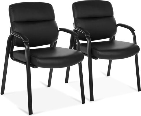 Oline Leather Guest Chair with Padded Arms, Reception Meeting Conference Waiting Room Lobby Home Desk Big and Tall Executive Office Chair, Black (1 Pack) in Saudi Arabia
