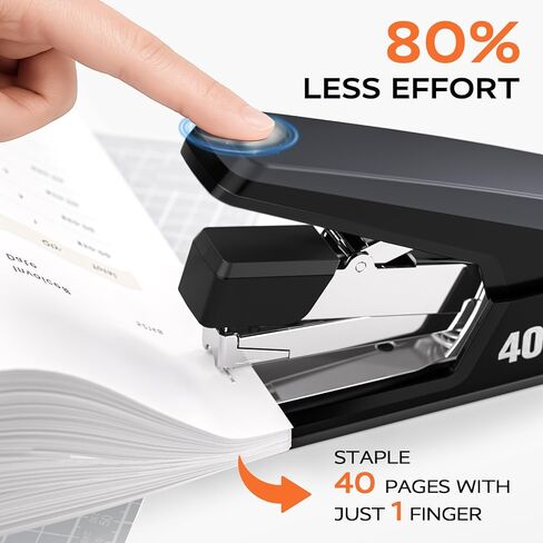 Effortless Stapler for Desk with 40-50 Sheet Capacity, 2000 Staples, 1-Touch Stapling, Ergonomic & Easy to Load Desktop Staplers, Heavy Duty Stapler, and Magnetic Staple Remover, Purple in Kuwait