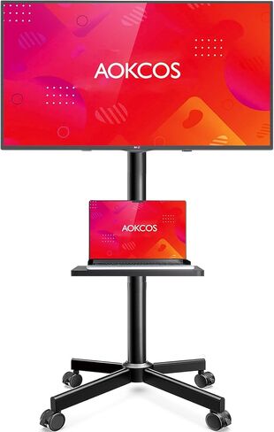 Rolling TV Stand - Mobile TV Stand on Wheels for 32-65 inch Flat/Curved TVs with Tilting, Height Adjustment Portable Rolling TV Cart Hold up to 88 Lbs for Livingroom, Bedroom, Office, Outdoor in Saudi Arabia
