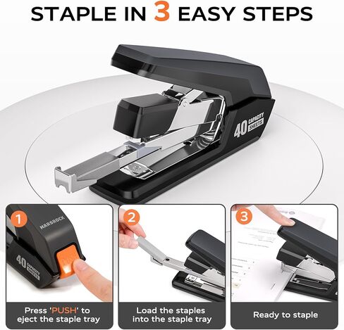 Effortless Stapler for Desk with 40-50 Sheet Capacity, 2000 Staples, 1-Touch Stapling, Ergonomic & Easy to Load Desktop Staplers, Heavy Duty Stapler, and Magnetic Staple Remover, Purple in Kuwait