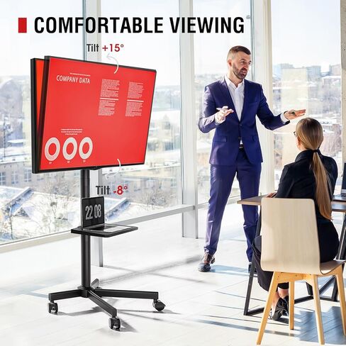Rolling TV Stand - Mobile TV Stand on Wheels for 32-65 inch Flat/Curved TVs with Tilting, Height Adjustment Portable Rolling TV Cart Hold up to 88 Lbs for Livingroom, Bedroom, Office, Outdoor in Saudi Arabia