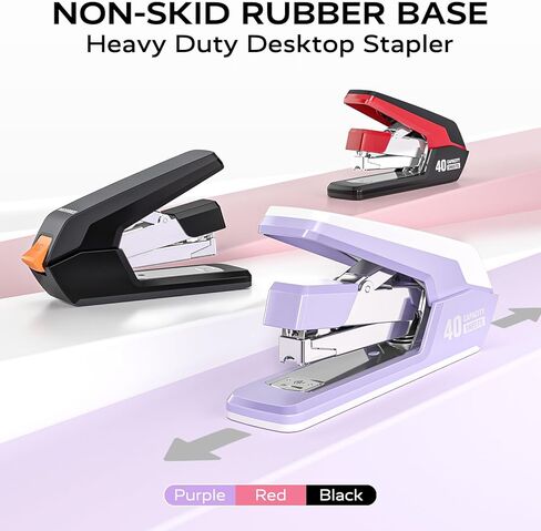 Effortless Stapler for Desk with 40-50 Sheet Capacity, 2000 Staples, 1-Touch Stapling, Ergonomic & Easy to Load Desktop Staplers, Heavy Duty Stapler, and Magnetic Staple Remover, Purple in Kuwait