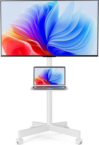 Mobile TV Stand for 23-65 Inch LCD LED Flat/Curved Panel Screen TVs, Height Adjustable Rolling Floor TV Cart with Tilt Mount and Shelf, Portable Stand Holds up to 110 lbs, Max VESA 400x400mm in Kuwait
