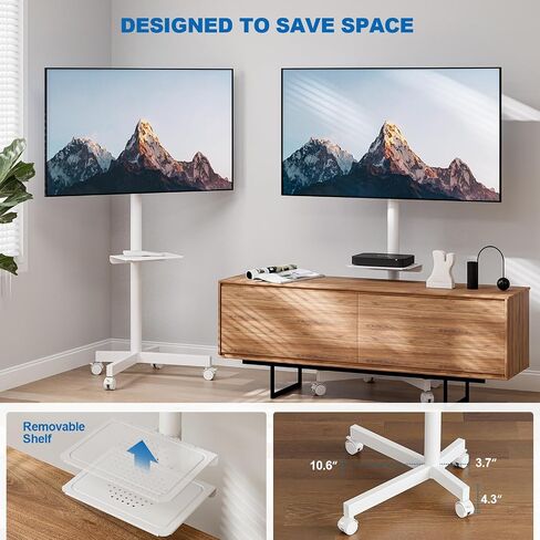 Mobile TV Stand for 23-65 Inch LCD LED Flat/Curved Panel Screen TVs, Height Adjustable Rolling Floor TV Cart with Tilt Mount and Shelf, Portable Stand Holds up to 110 lbs, Max VESA 400x400mm in Kuwait