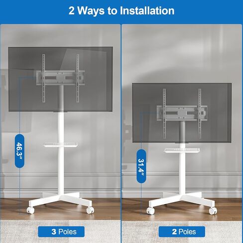 Mobile TV Stand for 23-65 Inch LCD LED Flat/Curved Panel Screen TVs, Height Adjustable Rolling Floor TV Cart with Tilt Mount and Shelf, Portable Stand Holds up to 110 lbs, Max VESA 400x400mm in Kuwait
