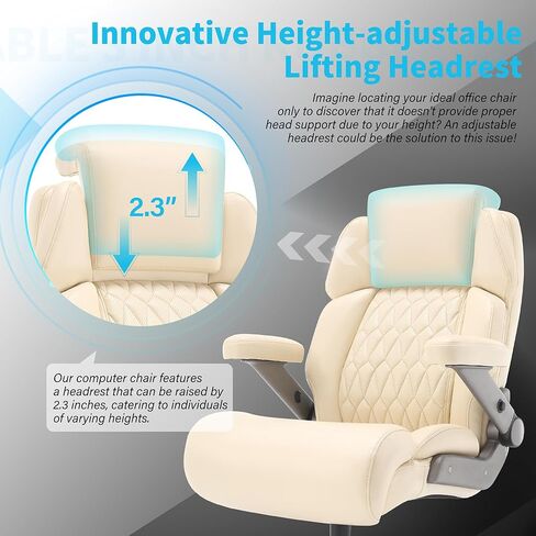 كرسي مكتبي كبير وطويل 700 رطل - مسند رأس قابل للضبط ودعم قطني ، ذراعي ثلاثية الأبعاد ، عجلات كبيرة وقاعدة معدنية شديدة التحمل ، كرسي مكتب كمبيوتر كبير في الظهر ، مقعد عريض مبطنة سميكة in Kuwait