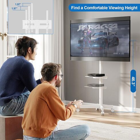 Mobile TV Stand for 23-65 Inch LCD LED Flat/Curved Panel Screen TVs, Height Adjustable Rolling Floor TV Cart with Tilt Mount and Shelf, Portable Stand Holds up to 110 lbs, Max VESA 400x400mm in Kuwait
