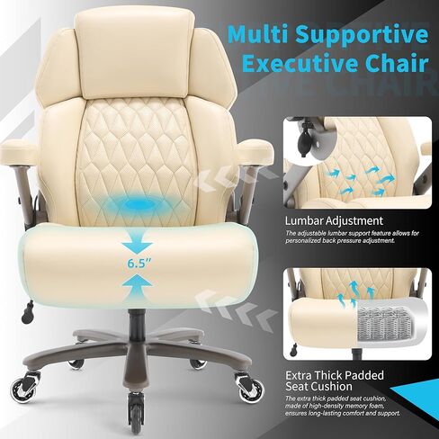 كرسي مكتبي كبير وطويل 700 رطل - مسند رأس قابل للضبط ودعم قطني ، ذراعي ثلاثية الأبعاد ، عجلات كبيرة وقاعدة معدنية شديدة التحمل ، كرسي مكتب كمبيوتر كبير في الظهر ، مقعد عريض مبطنة سميكة in Kuwait