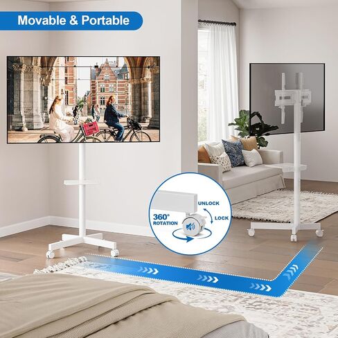 Mobile TV Stand for 23-65 Inch LCD LED Flat/Curved Panel Screen TVs, Height Adjustable Rolling Floor TV Cart with Tilt Mount and Shelf, Portable Stand Holds up to 110 lbs, Max VESA 400x400mm in Kuwait