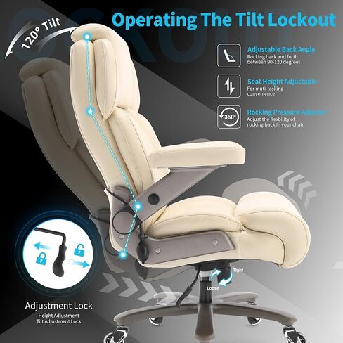 كرسي مكتبي كبير وطويل 700 رطل - مسند رأس قابل للضبط ودعم قطني ، ذراعي ثلاثية الأبعاد ، عجلات كبيرة وقاعدة معدنية شديدة التحمل ، كرسي مكتب كمبيوتر كبير في الظهر ، مقعد عريض مبطنة سميكة in Kuwait