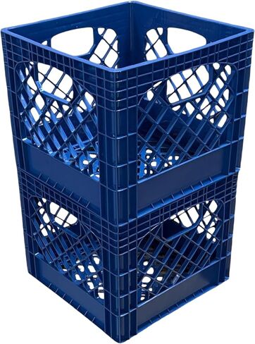 Juggernaut Storage 2-Pack Stackable Heavy Duty Milk Crates with Handles, 16 Qt, Black - Organizing Plastic Crate Basket for Grocery Shopping, Home Supplies, and Bathroom Accessories in Kuwait