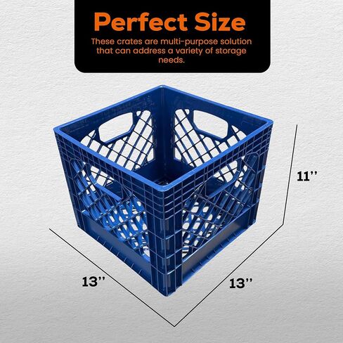 Juggernaut Storage 2-Pack Stackable Heavy Duty Milk Crates with Handles, 16 Qt, Black - Organizing Plastic Crate Basket for Grocery Shopping, Home Supplies, and Bathroom Accessories in Kuwait