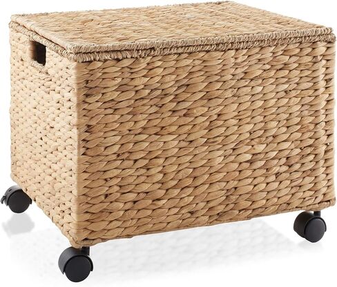 Casafield Rolling Filing Cabinet, Espresso - Water Hyacinth File Organizer with Lid and Locking Wheels, Home Office Storage for Hanging Folders in Kuwait
