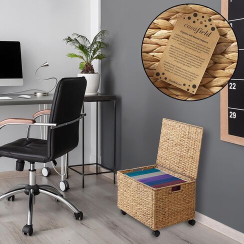 Casafield Rolling Filing Cabinet, Espresso - Water Hyacinth File Organizer with Lid and Locking Wheels, Home Office Storage for Hanging Folders in Kuwait