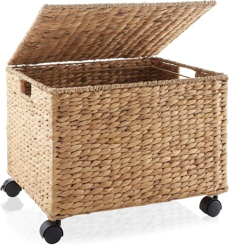 Casafield Rolling Filing Cabinet, Espresso - Water Hyacinth File Organizer with Lid and Locking Wheels, Home Office Storage for Hanging Folders in Kuwait