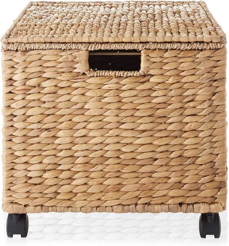 Casafield Rolling Filing Cabinet, Espresso - Water Hyacinth File Organizer with Lid and Locking Wheels, Home Office Storage for Hanging Folders in Kuwait