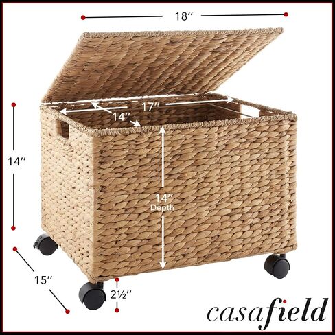 Casafield Rolling Filing Cabinet, Espresso - Water Hyacinth File Organizer with Lid and Locking Wheels, Home Office Storage for Hanging Folders in Kuwait